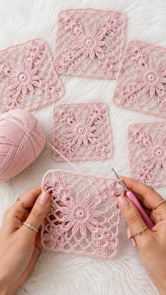 Delicate Floral Lace Granny Square Crochet Project
