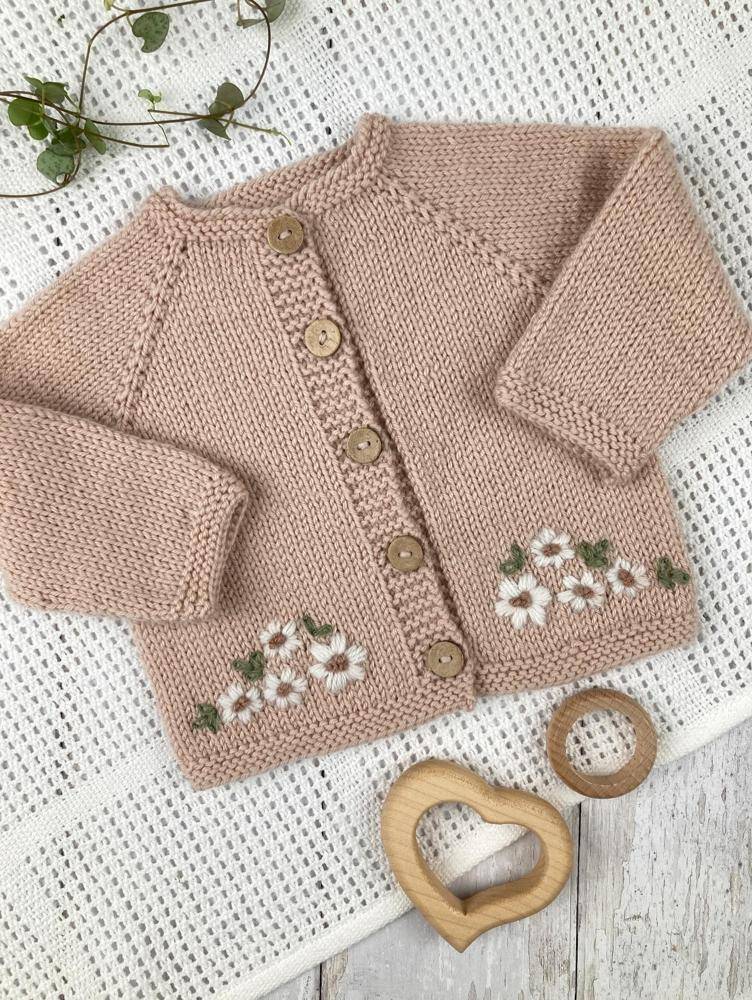 Delicate Knitted Baby Cardigan with Embroidered Flowers