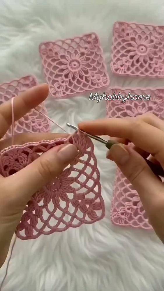 Delicate Pink Lace Flower Granny Square Crochet