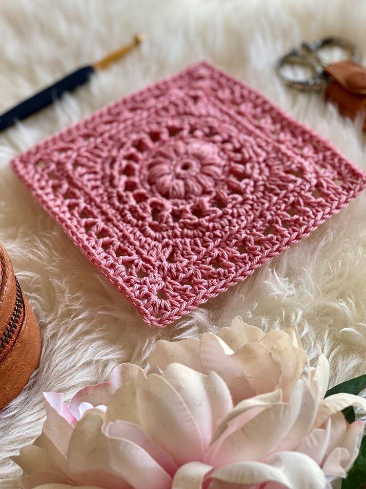 Delicate Pink Lace Granny Square Crochet Motif