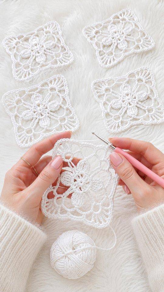 Delicate White Lace Flower Granny Square Crochet Project
