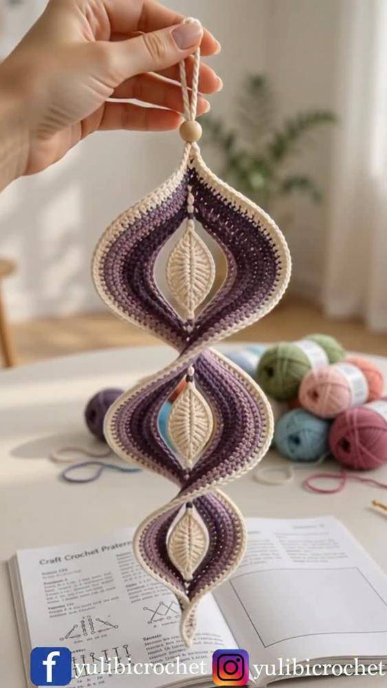 Elegant Crochet Leaf Spiral Ornament