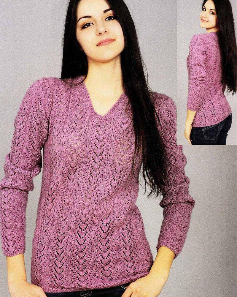 Elegant V-Neck Lace Knit Sweater Pattern