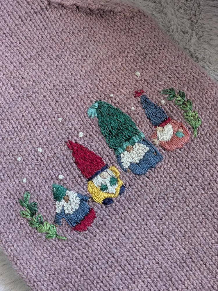 Embroidered Christmas Gnomes on Knit Fabric