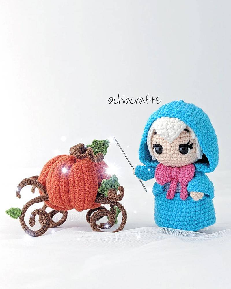 Enchanting Fairy Godmother Crochet Character and Pumpkin Carriage