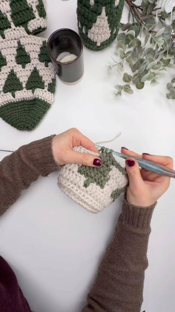 Fair Isle Crochet Christmas Tree Mug Cozy