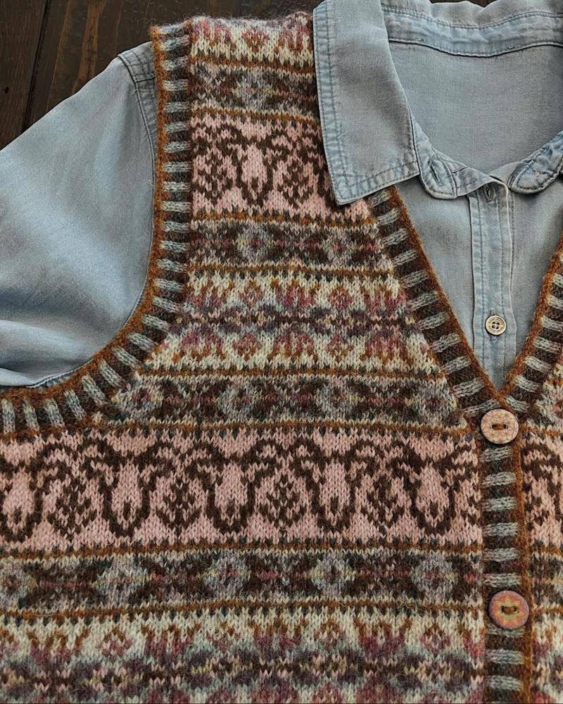 Fair Isle Knit Vest with Woodland Motifs