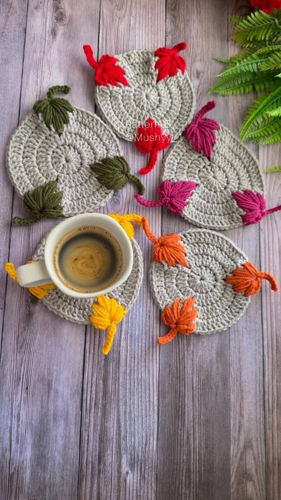 Fall Leaf Crochet Coaster Set