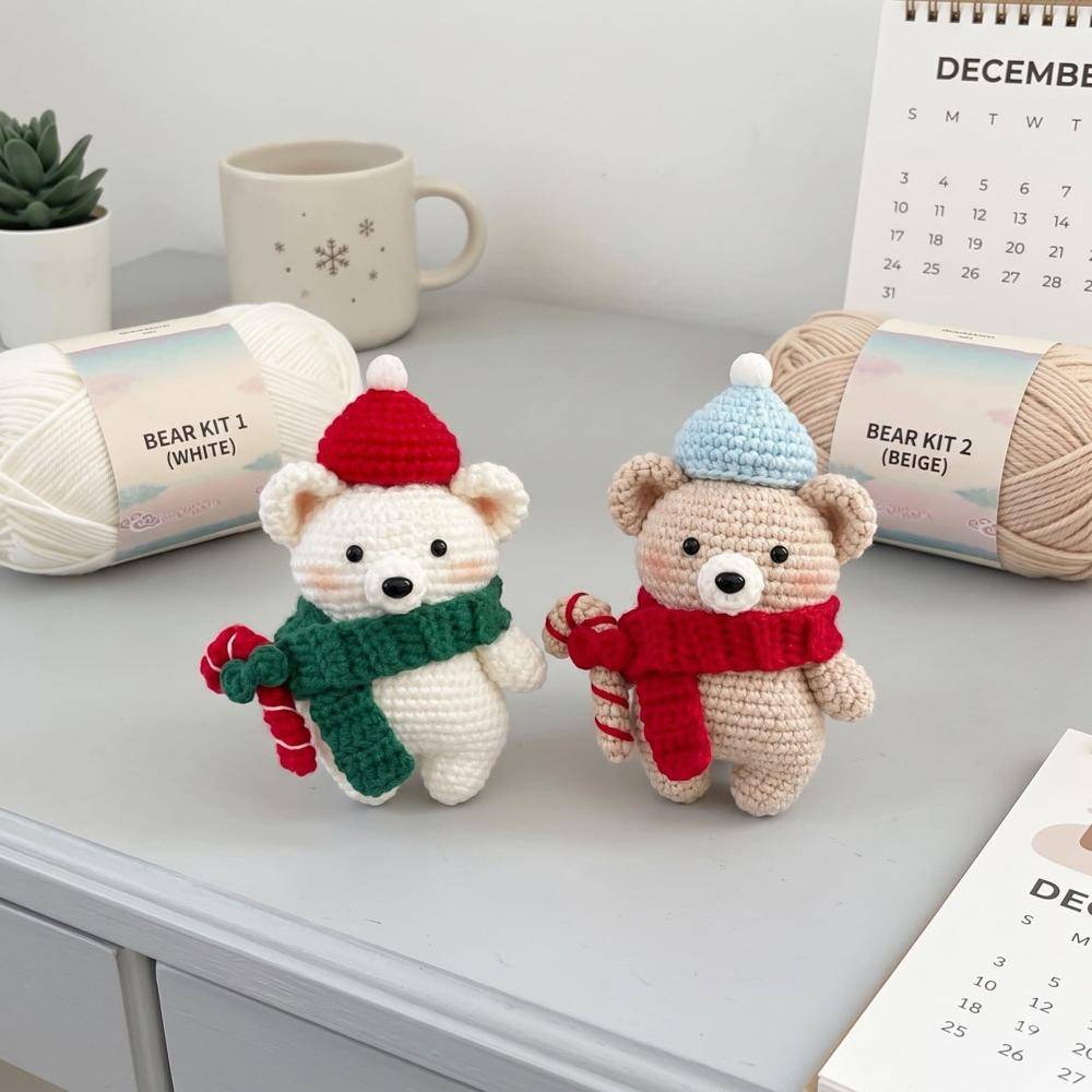 Festive Amigurumi Bears with Candy Canes
