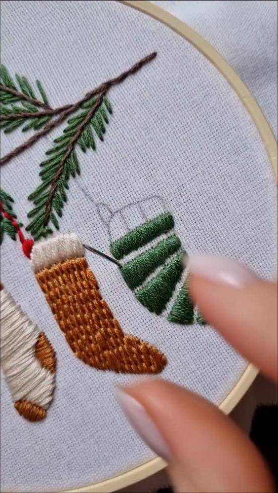 Festive Chain Stitch Christmas Stocking Embroidery