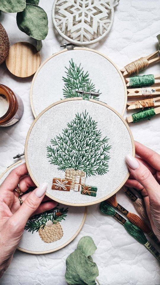 Festive Chain Stitch Christmas Tree Embroidery Hoops