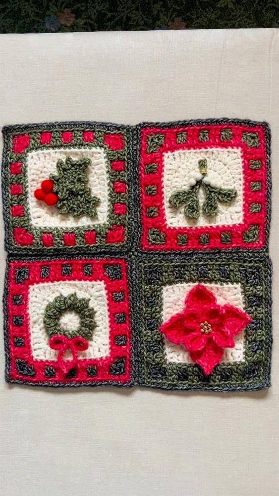 Festive Christmas Crochet Appliqué Squares