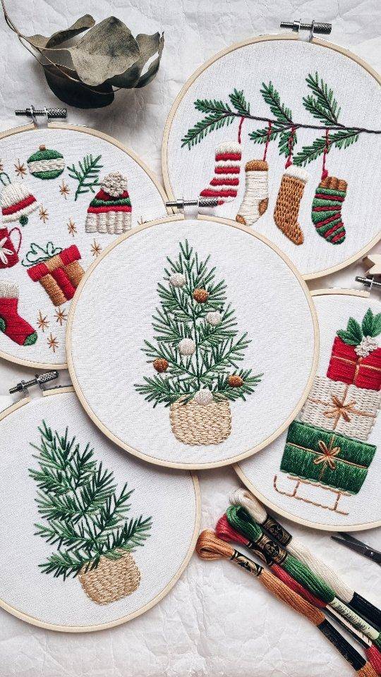 Festive Christmas Embroidery Hoops