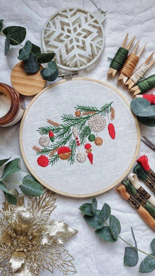 Festive Christmas Ornament Embroidery Hoop