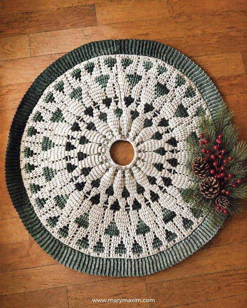 Festive Christmas Tree Crochet Skirt with Pine Trees