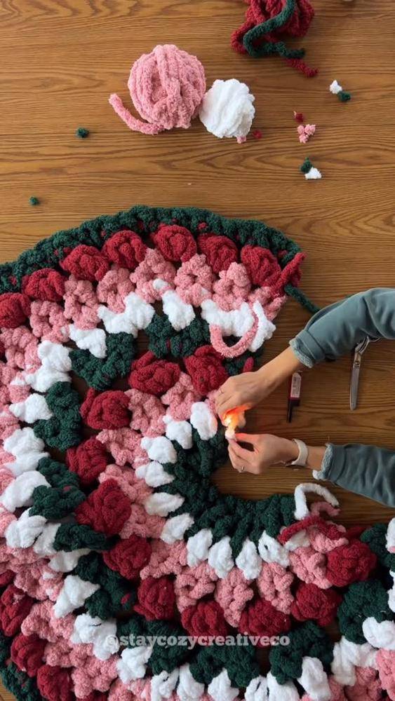 Festive Chunky Knit Christmas Tree Skirt