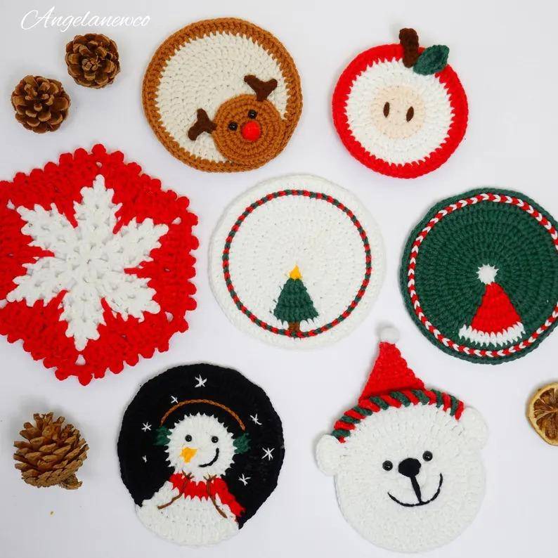 Festive Crochet Christmas Coaster Set