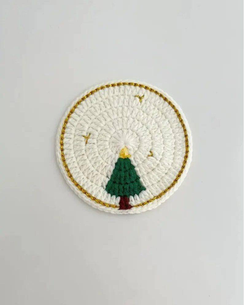 Festive Crochet Christmas Tree Coaster Project