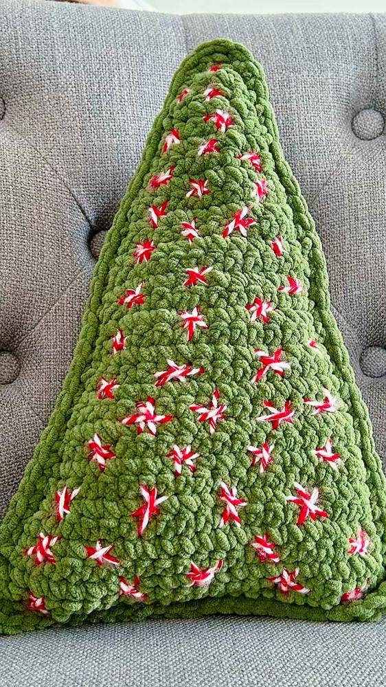 Festive Crochet Christmas Tree Pillow