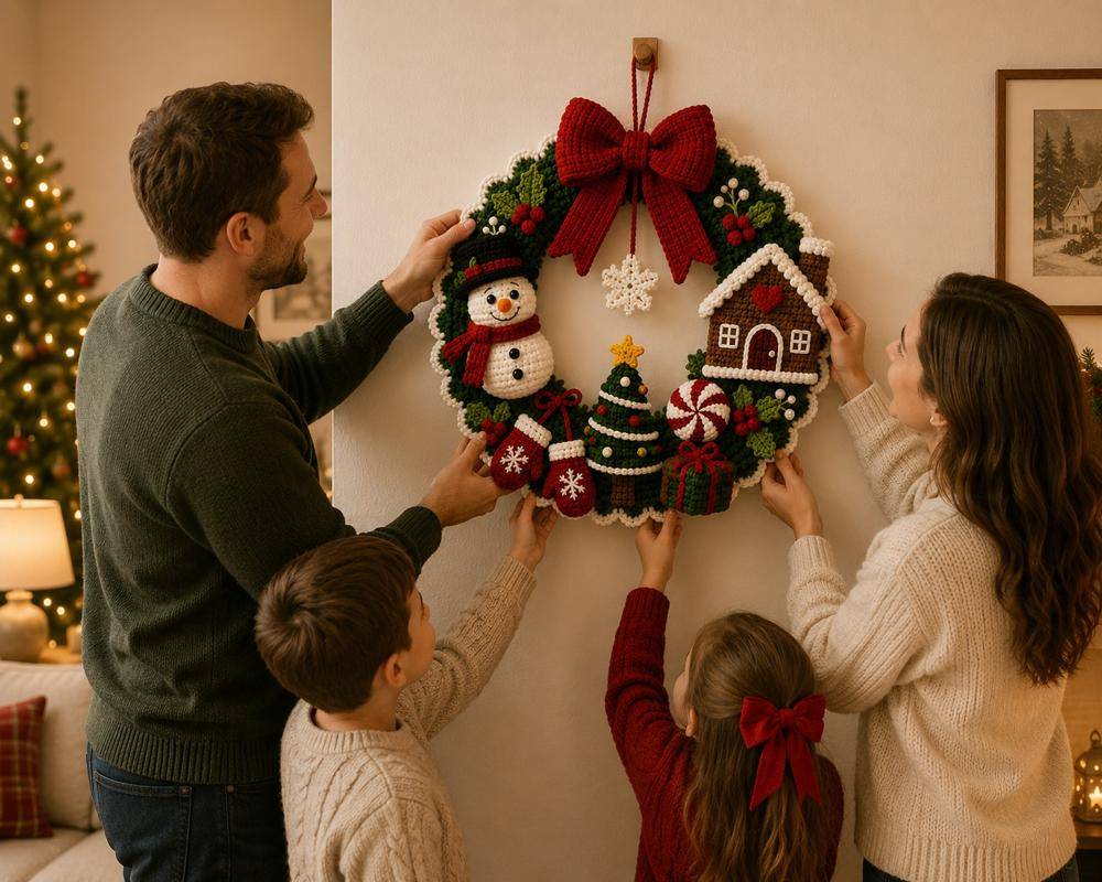 Festive Crochet Christmas Wreath Decor