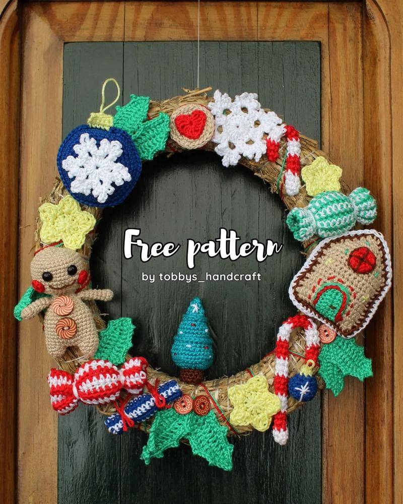 Festive Crochet Christmas Wreath Decoration