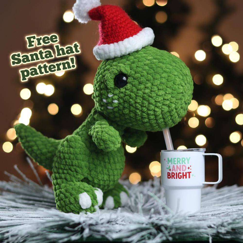 Festive Crochet Dinosaur with Santa Hat