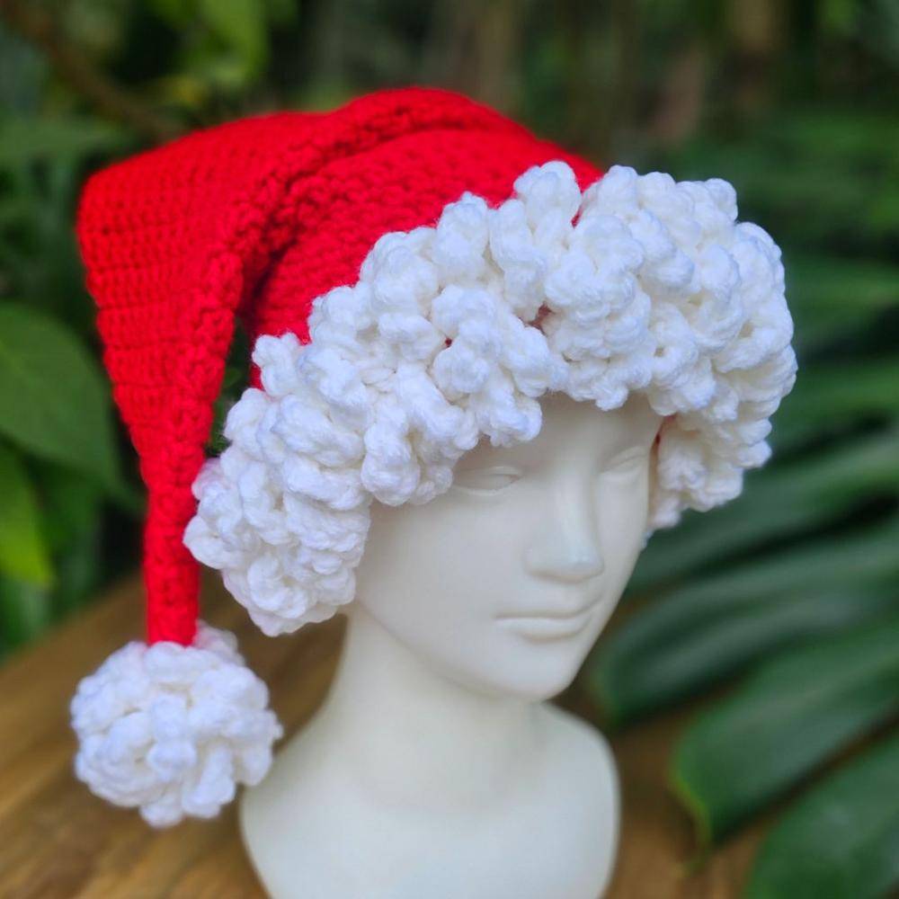 Festive Crochet Santa Hat with Fluffy Trim