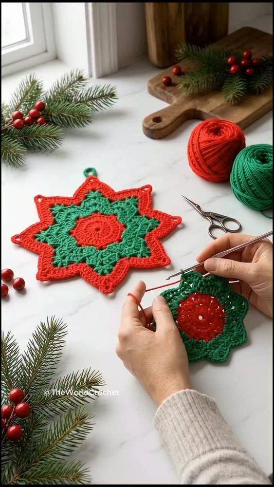 Festive Crochet Star Ornament