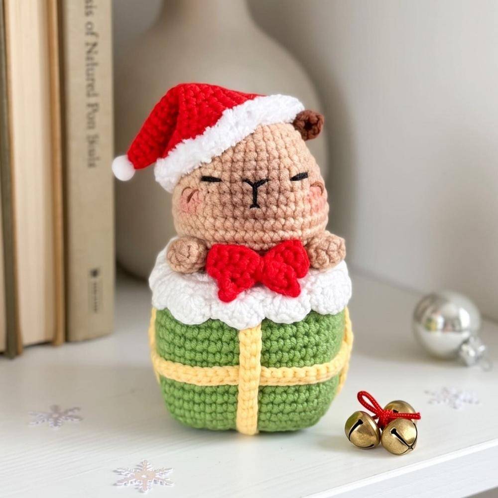 Festive Crocheted Capybara Christmas Ornament