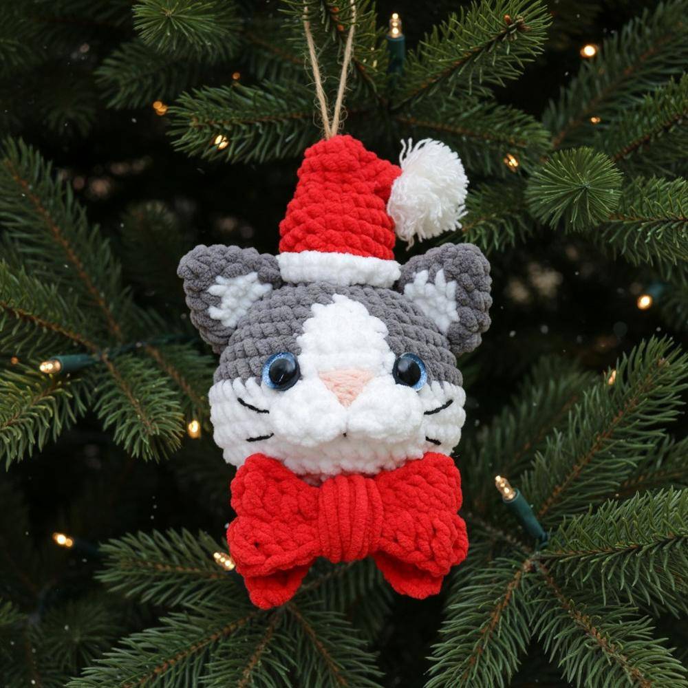 Festive Crocheted Cat Christmas Ornament