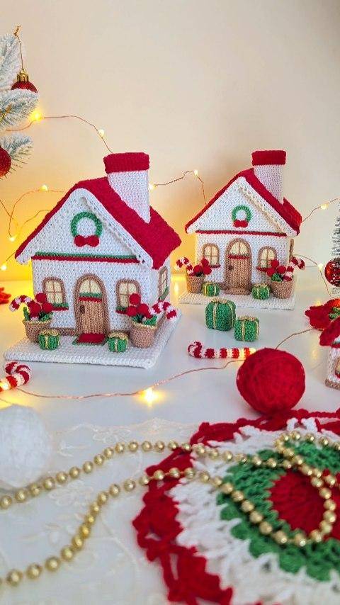 Festive Crocheted Christmas Village Houses