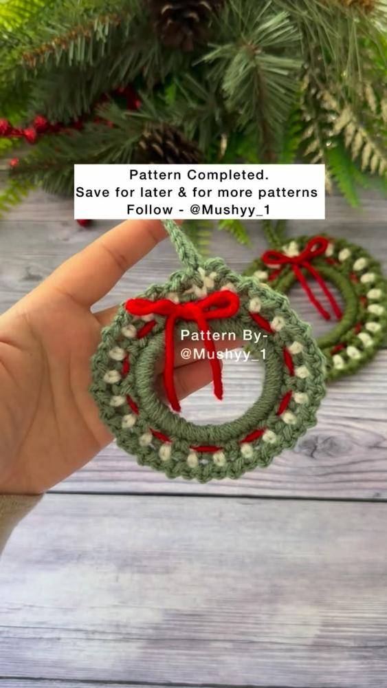 Festive Crocheted Christmas Wreath Ornament