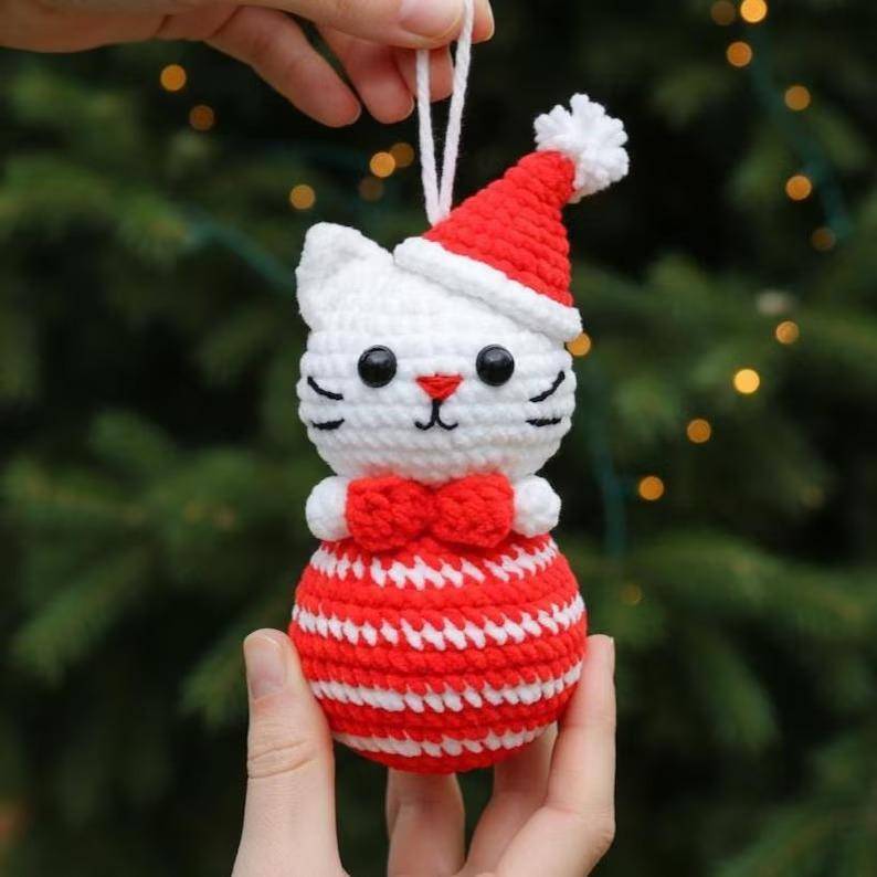 Festive Crocheted Kitty Christmas Ornament