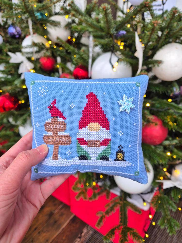 Festive Cross Stitch Christmas Gnome Pillow