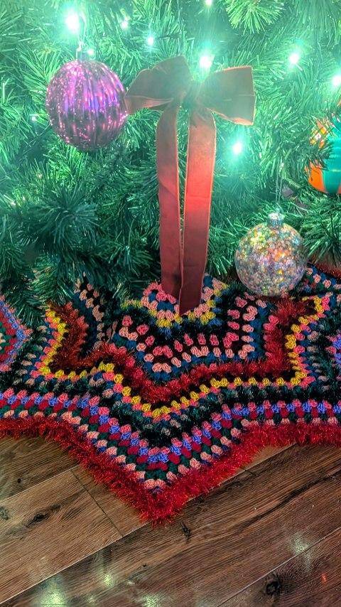 Festive Granny Square Crochet Tree Skirt
