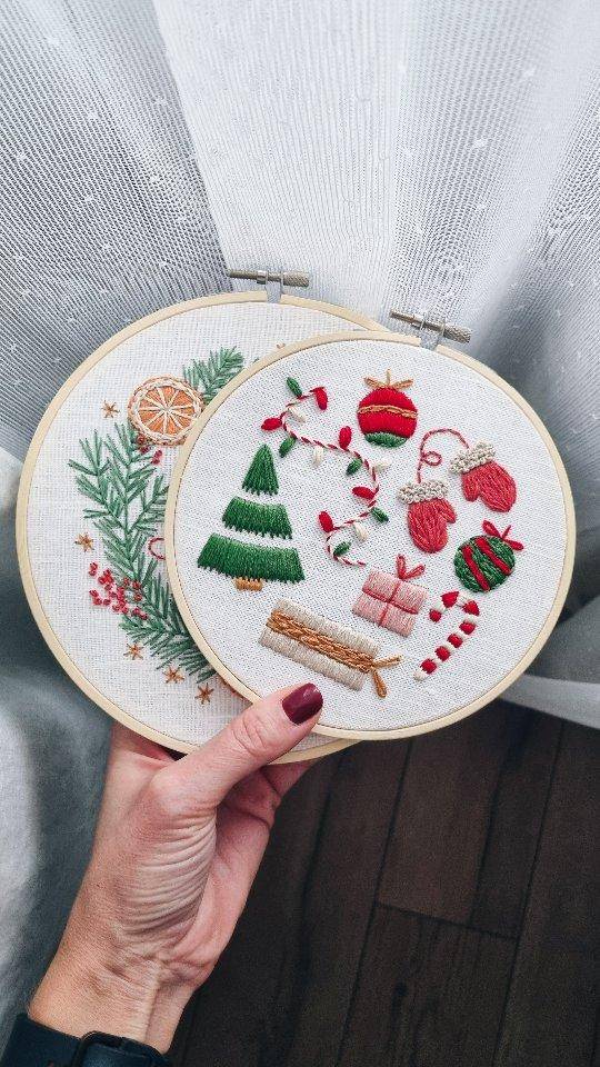 Festive Holiday Scene Embroidery Hoop Art