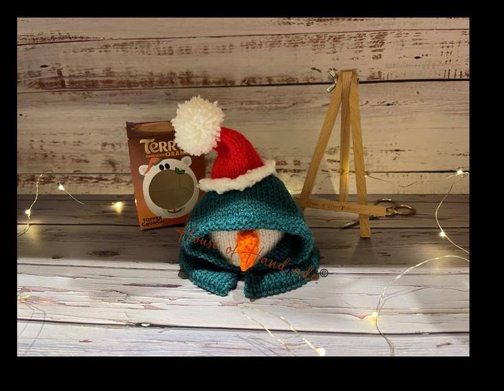 Festive Knitted Chocolate Orange Cover with Santa Hat