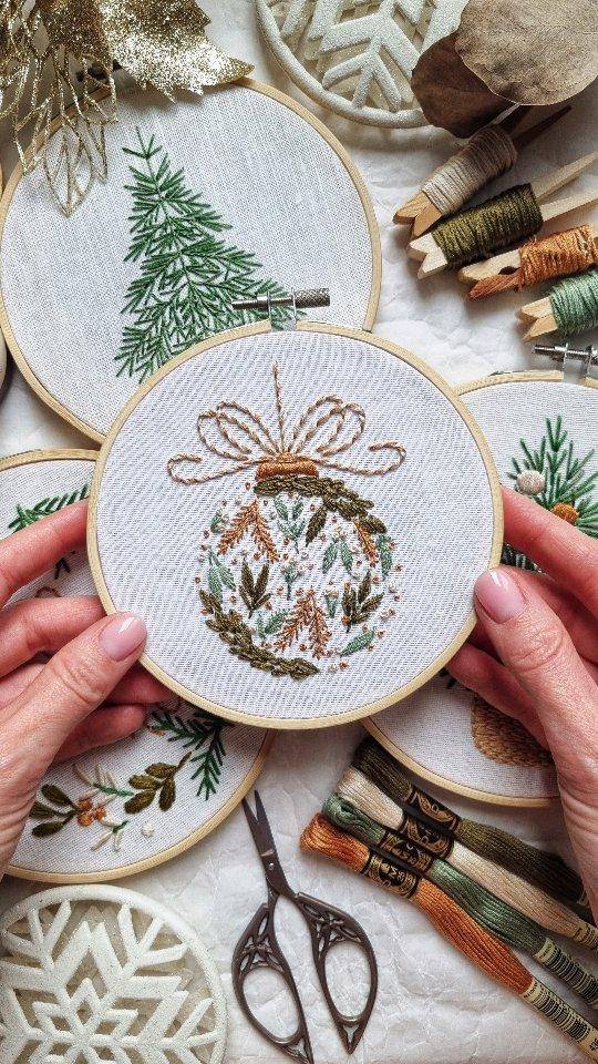 Festive Needlepoint Christmas Ornament Hoops