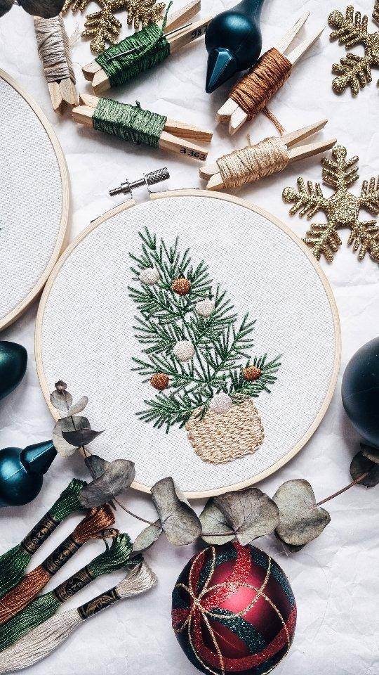 Festive Pine Tree Embroidery Hoop Decor