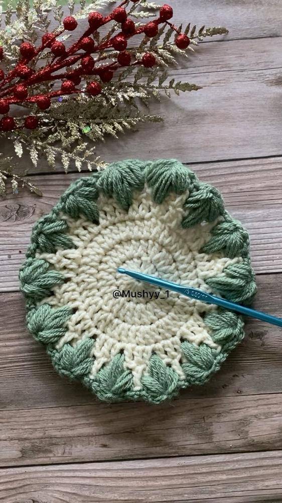 Festive Puffy Stitch Crochet Coasters