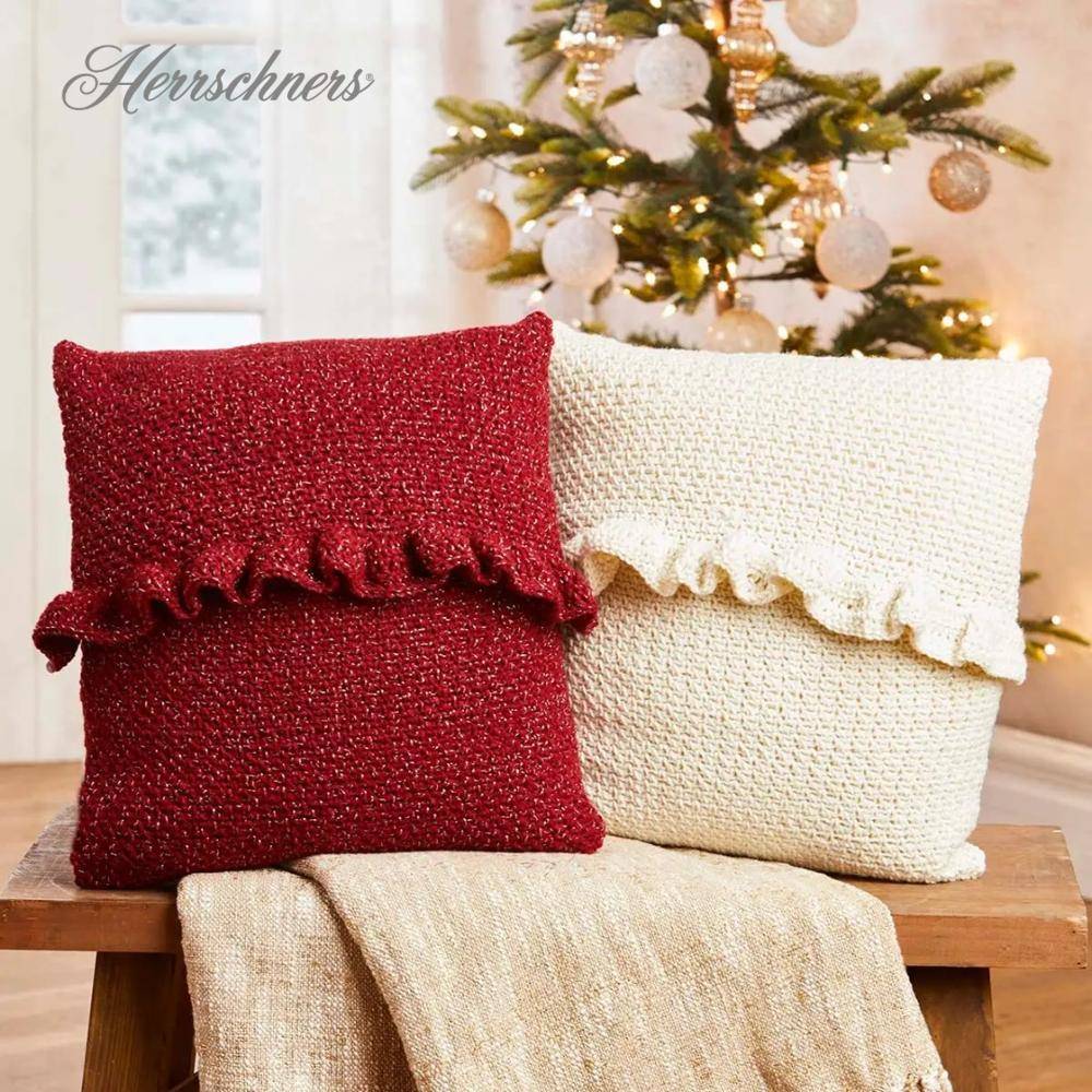 Festive Ruffled Crochet Christmas Pillows