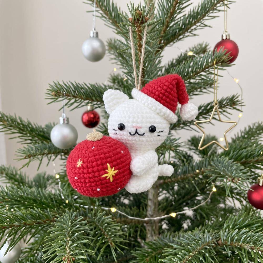 Festive Santa Cat Crochet Ornament