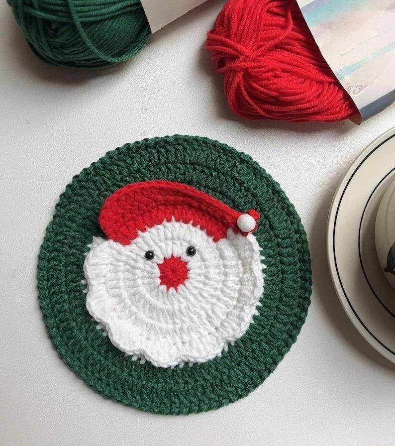 Festive Santa Claus Crochet Coaster