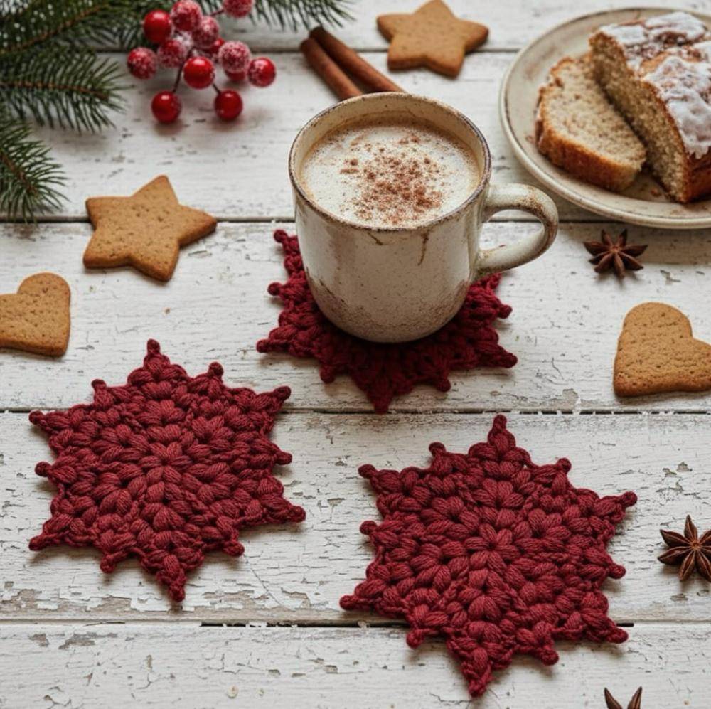 Festive Snowflake Crochet Coasters