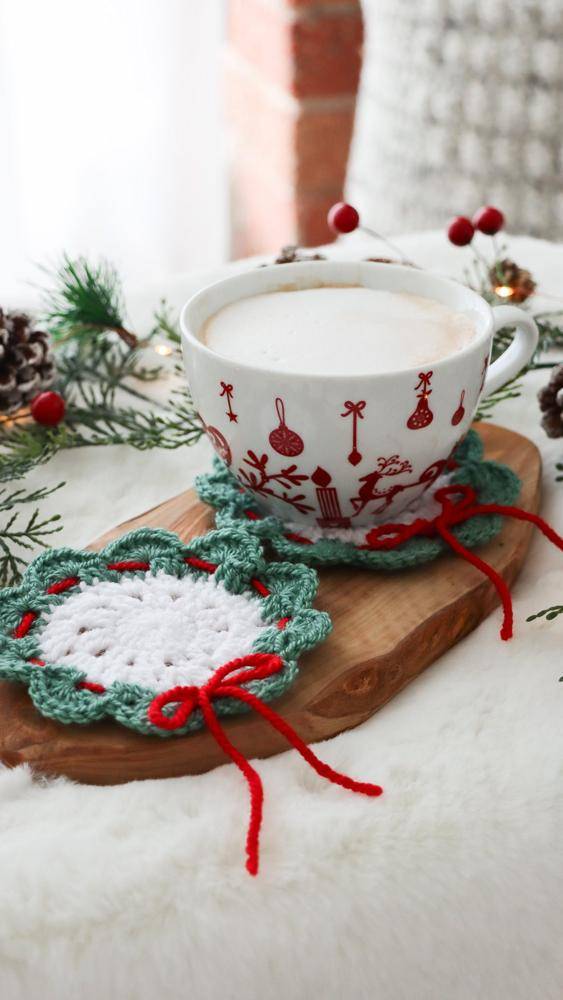 Festive Wreath Crochet Christmas Coasters