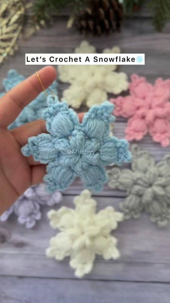 Fluffy Crochet Snowflake Ornaments