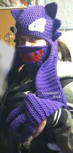 Gengar Pokemon Crochet Hat and Scarf Set