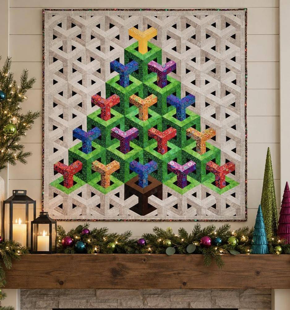 Geometric 3D Christmas Tree Quilt Pattern