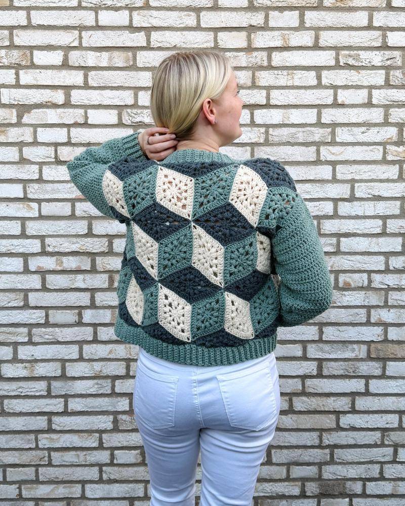 Geometric 3D Illusion Crochet Sweater