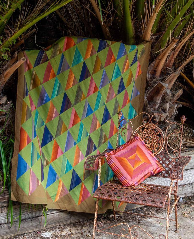 Geometric Diamond Patchwork Quilt and Pillow Set
